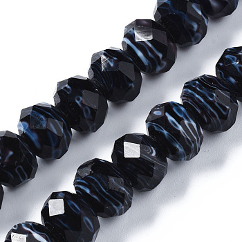 Handmade Lampwork Beads Strands, Abacus, Faceted, Black, 11.5x8.5mm, Hole: 1.5mm, about 45pcs/strand, 15.16 inch(38.5cm)