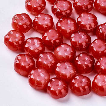 Imitation Jade Glass Beads, Flower, Red, 9.5x9.5x6.5mm, Hole: 1.2mm