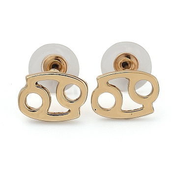 12 Constellation/Zodiac Sign Alloy Stud Earrings, with Ear Nuts, Golden, Cancer, 14.3x8x1.5mm, Pin: 0.6mm