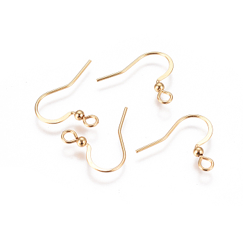 Vacuum Plating 304 Stainless Steel French Earring Hooks, Flat Earring Hooks, with Horizontal Loop, Golden, 16x16.5x2.5mm, Hole: 2mm, 22 Gauge, Pin: 0.6mm