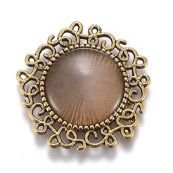 Hollow Retro Plastic Imitation Cat Eye Cabochons, with Antique Gold Plated Alloy Findings, Flower, Purple, 23.5x24x4mm