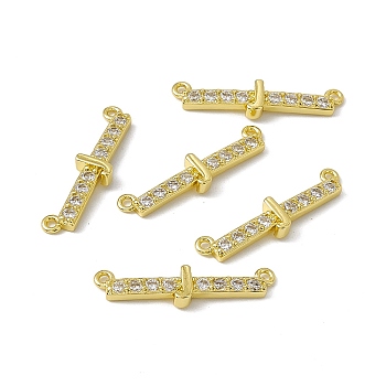 Rack Plating Brass Micro Pave Clear Cubic Zirconia Connector Charms, Real 18K Gold Plated, Long-Lasting Plated, Cadmium Free & Nickel Free & Lead Free, Letter Links, Letter.J, 6.5x24x3mm, Hole: 1.2mm