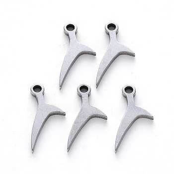 304 Stainless Steel Charms, Laser Cut, Dolphin Fishtail, Stainless Steel Color, 13x8x1mm, Hole: 1.4mm