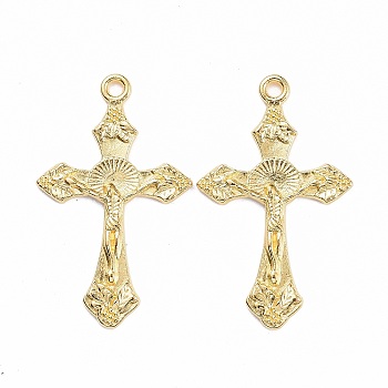 Tibetan Style Pendants, For Easter, Cadmium Free & Nickel Free & Lead Free, Crucifix Cross Pendant, Golden, 33.5x20.5x2.5mm, Hole: 2mm