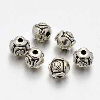 Tibetan Style Alloy Flower Rose Spacer Beads, Lead Free & Cadmium Free & Nickel Free, Antique Silver, 5x5mm, Hole: 1mm