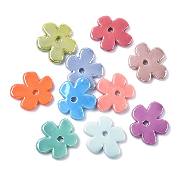 Handmade Porcelain Beads, Flower, Bright Glazed Porcelain, Mixed Color, 34.5x32.5x5mm, Hole: 3.9mm