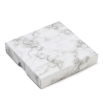 Square Marble Cardboard Paper Jewelry Box, with Sponge Inside, for Necklace and Earring Packaging, WhiteSmoke, 90x90x16mm, Inner Diameter: 85x85mm
