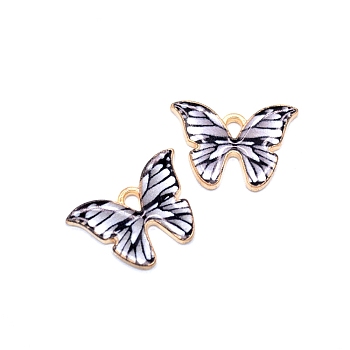 Alloy Enamel Pendants, Butterfly Charms, Light Gold, White, 21x15mm