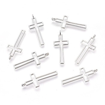 Alloy Pendants, Cross, Cadmium Free & Lead Free, Platinum Color, Size: about 37.62mm long, 16mm wide, hole: 2mm