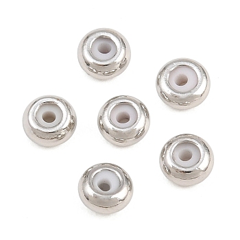 Brass Beads, with Silicone Inside, Flat Round, Rack Plating, Long-Lasting Plated, Lead Free & Cadmium Free, Platinum, 4x2mm, Hole: 1~1.2mm