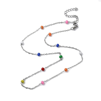 304 Stainless Steel with Enamel Satellite Chain Necklaces, Colorful, 16.54 inch(42cm).