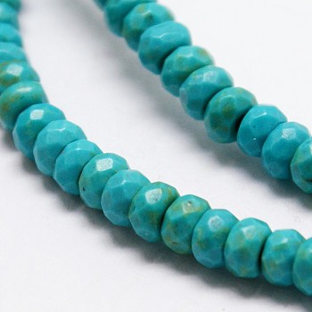 Faceted Rondelle Synthetic Turquoise Beads Strands, Dyed, Turquoise, 10x6mm, Hole: 1mm, about 60pcs/strand, 15.7 inch