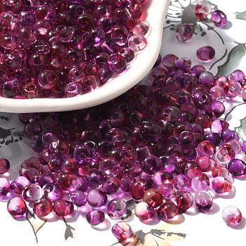 Transparent Baking Paint Glass Seed Beads, Two Tone, Fringe Teardrop Beads, Purple, 5.5x4.5x3.5mm, Hole: 1.2mm, about 2812pcs/pound