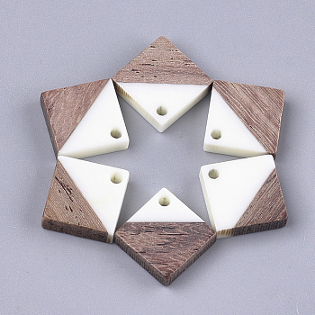 Resin & Walnut Wood Pendants, Rhombus, Creamy White, 16.5~17.5x17~18x3~4mm, Hole: 1.8mm, Side Length: 12~13mm
