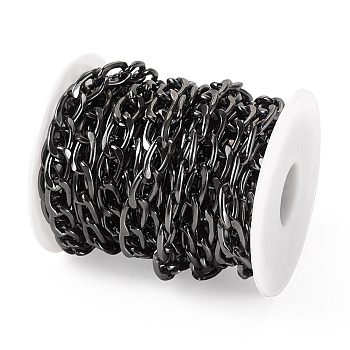 5M Oxidation Aluminum Cuban Link Chains, Unwelded, with Plastic Spool, Gunmetal, 15x9x2mm