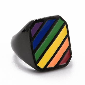 Pride Style Titanium Steel Finger Rings, Wide Band Rings, with Enamel, Colorful, Electrophoresis Black, Inner Diameter: 17.4mm