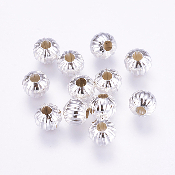 Iron Corrugated Beads, Silver Color Plated, Round, about 8mm in diameter, hole: 3mm, about 1563pcs/1000g