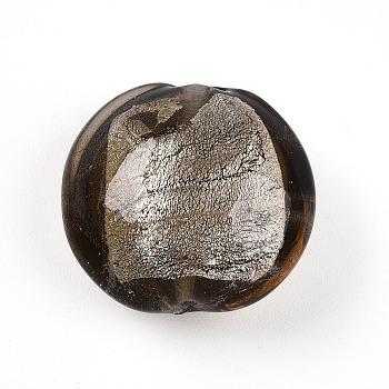 Handmade Silver Foil Glass Beads, Flat Round, Coffee, 19~21x10~12mm, Hole: 1~2mm