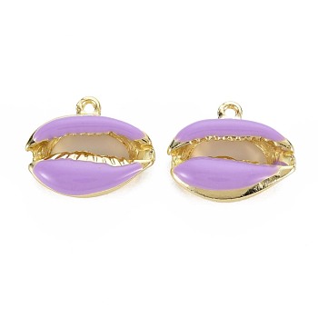 Rack Plating Alloy Pendants, with Enamel, Cadmium Free & Lead Free, Cowrie Shell, Light Gold, Lilac, 16.5x19x5.5mm, Hole: 1.6mm