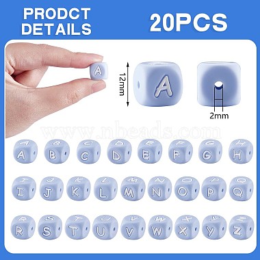 20Pcs Blue Cube Letter Silicone Beads 12x12x12mm Square Dice Alphabet Beads with 2mm Hole Spacer Loose Letter Beads for Bracelet Necklace Jewelry Making(JX434P)-2