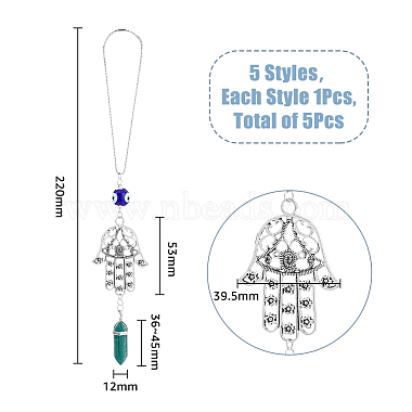 1 Set Hamsa Hand & Evil Eye Hanging Ornament with Bullet Gemstone Charm(PALLOY-FH0007-43B)-2