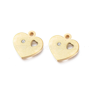 Golden Heart Stainless Steel+Rhinestone Charms
