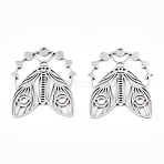 Non-Tarnish 304 Stainless Steel Pendants, Laser Cut, Moon Phase with Moth Charm, Stainless Steel Color, 30x26x1.5mm, Hole: 1.5mm(X-STAS-T063-212P)