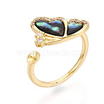Butterfly Brass Micro Pave Clear Cubic Zirconia & Abalone Shell Cuff Rings Setting, For Half-drilled Beads, Real 18K Gold Plated, Pin: 0.6mm, Inner Diameter: 18mm(KK-T079-32G)