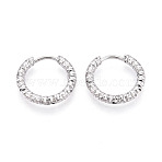 304 Stainless Steel Hoop Earrings, Textured Ring, Stainless Steel Color, 16x17~17.5x2.5mm(STAS-T074-26P)
