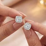 925 Sterling Silver Pave Moissanite Stud Earrings for Women, Square, Platinum, 7.3x7.3mm(NV5632)