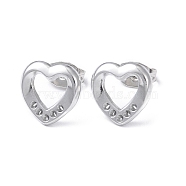 304 Stainless Steel Hollow Out Heart Stud Earring Finding, Earring Settings for Rhinestone, Stainless Steel Color, 11x11mm, Pin: 0.8mm, Fit for 1mm Rhinestone(EJEW-I285-08P)