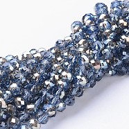 Electroplate Glass Faceted Rondelle Beads Strands, Half Plated, Light Blue, 6x4mm, Hole: 1mm, about 85~88pcs/strand, 16.1~16.5 inch(41~42cm)(EGLA-D020-6x4mm-54)