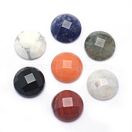 Natural Gemstone Cabochons, Faceted, Half Round, 14~14.5x5mm(G-P393-P-14.5mm)
