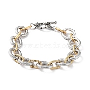 304 Stainless Steel Two Tone Circles Cable Chains Bracelets, Golden & Stainless Steel Color, 8-1/2 inch(21.6cm)(BJEW-P304-01E-G)