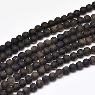 Frosted Natural Golden Sheen Obsidian Round Bead Strands, 4mm, Hole: 1mm, about 95pcs/strand, 15 inch(G-F266-04-4mm)