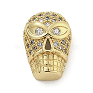 Brass Micro Pave Clear Cubic Zirconia Beads, Skull, Real 18K Gold Plated, 13.5x7x10mm, Hole: 1.6mm(ZIRC-P119-15G)