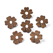Walnut Wood Stud Earring Findings, with 316 Stainless Steel Pin and Hole, Flower, Tan, 17x18mm, Hole: 1.8mm, Pin: 0.7mm(MAK-N032-040)