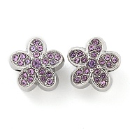 Rack Plating Alloy Rhinestone European Beads, Large Hole Beads, Cadmium Free & Nickel Free & Lead Free, Flower, Platinum, 13x12x10mm, Hole: 4.7mm(FIND-B034-17P-02)