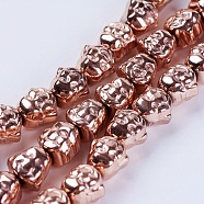Electroplate Non-magnetic Synthetic Hematite Beads Strands, Buddha, Grade AA, Rose Gold Plated, 8x8x7mm, Hole: 1mm, about 50pcs/strand, 15.5 inch(G-K250-01A)