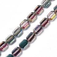 Electroplate Glass Beads Strands, Half Rainbow Plated, Rectangle, Colorful, 9.5x6~6.5x3.5mm, Hole: 1mm, about 68pcs/strand, 25.59''(65cm)(EGLA-L042-HR01)