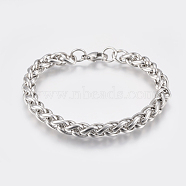 Adjustable 304 Stainless Steel Chain Bracelets, Stainless Steel Color, 8-5/8 inch(220mm)x8x8mm(BJEW-K187-04P)