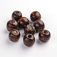Natural Wood Beads, Round, Dyed, Coconut Brown, 14x16mm, Hole: 4mm(X-W02KQ0A4)