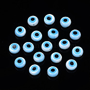 Natural White Shell Mother of Pearl Shell Beads, with Synthetic Turquoise, Evil Eye, Deep Sky Blue, 4x2mm, Hole: 0.7mm(SSHEL-N034-51A-01)