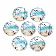 Transparent Printed Acrylic Pendants, Flat Round with Scenery, Colorful, 35x2.5mm, Hole: 1.6mm(KY-S163-302)
