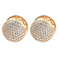 Brass Hoop Earrings with Cubic Zirconia, Flat Round, Light Gold, 16x14mm(EJEW-D078-01KCG)