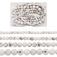 4 Strands 4 Style Natural Howlite Beads Strands, Round, 4~10mm, Hole: 0.8~1mm, about 39~86pcs/strand, 15~16 inch, 1 strand/style(G-TA0001-34)