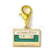 Tape Alloy Enamel Pendant Decorations, with Lobster Claw Clasps, Golden, Sea Green, 33mm.(HJEW-JM01785-03)