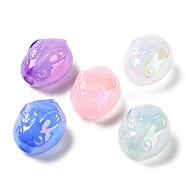 UV Plating Acrylic Beads, Iridescent, Rabbit with Flower, Mixed Color, 18.5x14x11mm, Hole: 3mm(PACR-E003-01)