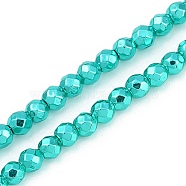 Baking Paint Electroplated Synthetic Non-magnetic Hematite Beads Strands, Faceted, Round, Turquoise, 4x4x4mm, Hole: 1mm, about 95pcs/strand, 14.96''(38cm)(G-H072-A01-01J)