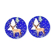 Christmas Theme 3D Printed Resin Pendants, DIY Earring Accessories, Flat Round with Pattern, Deer Pattern, 37.5x2.5mm, Hole: 1.6mm(RESI-I036-02B)